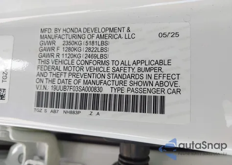 2025 Acura Tlx Type S from USA, damaged, VIN 19UUB7F03SA000830
